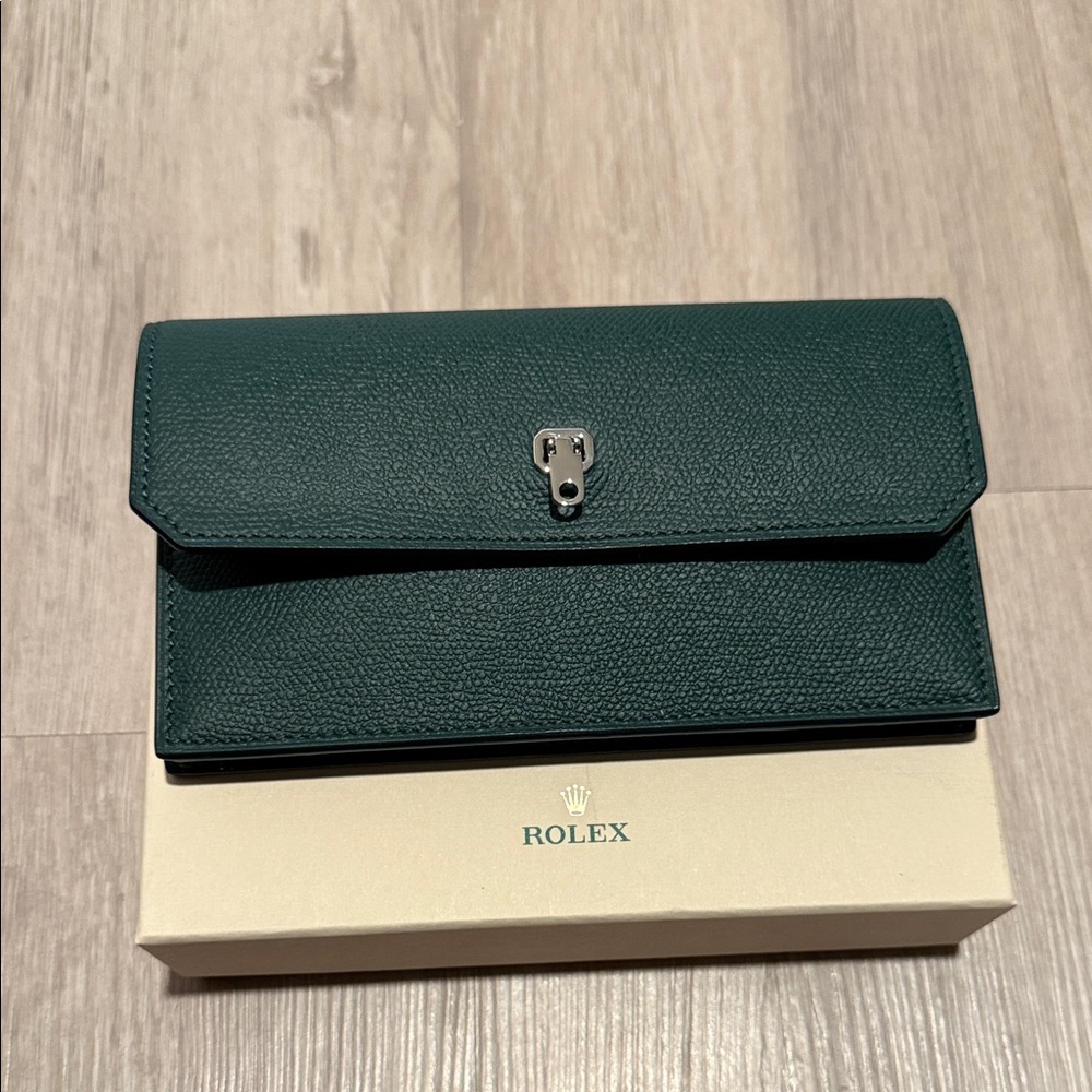 Rolex Rare Dark Green Leather Wallet / Clutch